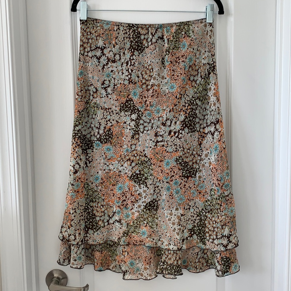 BRIGGS NEW YORK Floral Print Midi Boho Tiered Skirt Size Medium